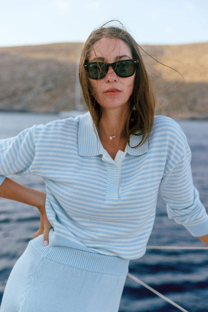 Cropped Long Sleeve Knit Polo (PRESALE)